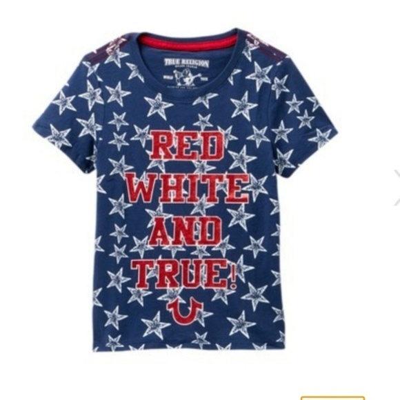 red white and blue true religion shirt
